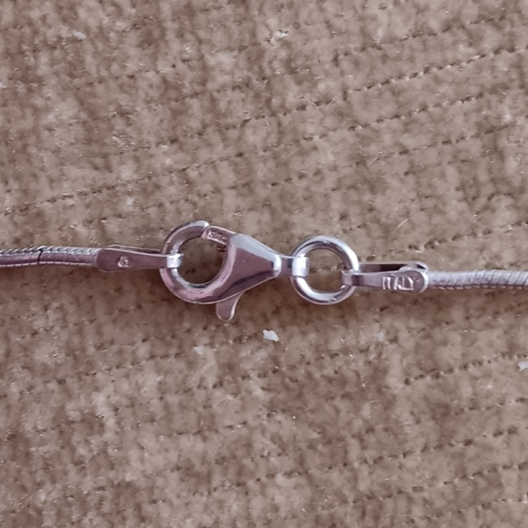 925 Italy Silver Snake Chain Crystal Pendant Necklace - Picture 10 of 12